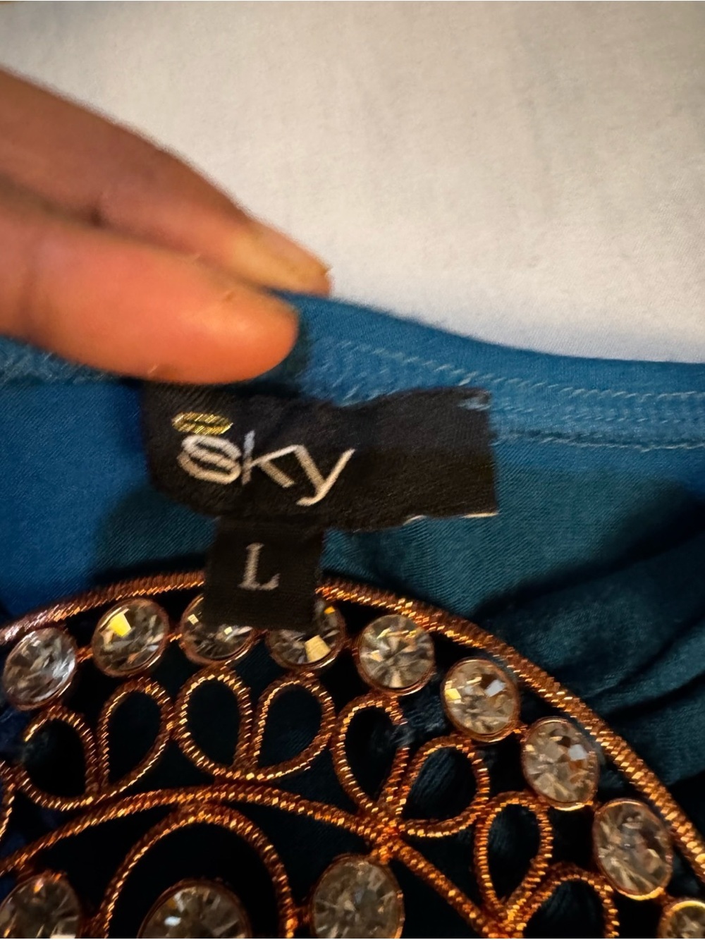 Sky Teal Strapless Camisole with Gold Medallion - Picture 6 of 6